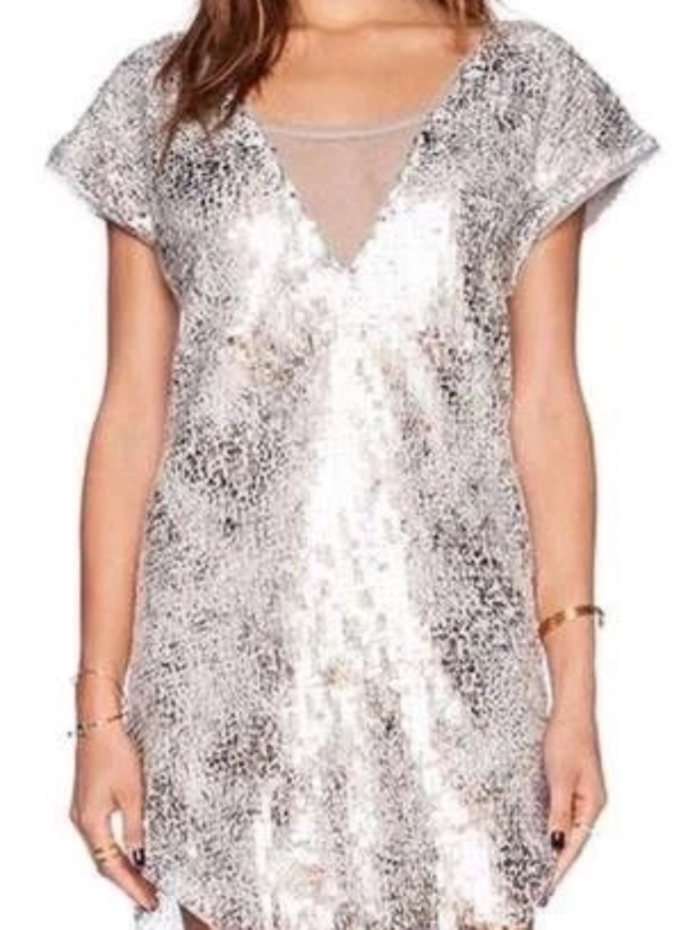 NEW Free People Sz Small Midnight Dreamer Shattered Glass Sequin Tunic MiniDress